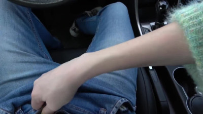 Sexy European babe gives a blowjob in the car to stranger