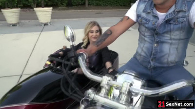 Blonde biker girl Madison McQueen fucked outside