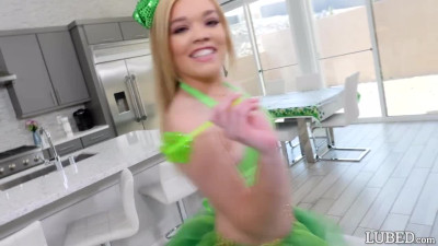 Katie Kush oiled blonde teen throating and fucking for St Patrick's 