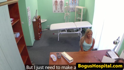 European blonde with big tits gives bj to doctor before sex