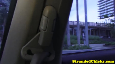 Costumed pickedup teen hottie point of view doggystyled in car