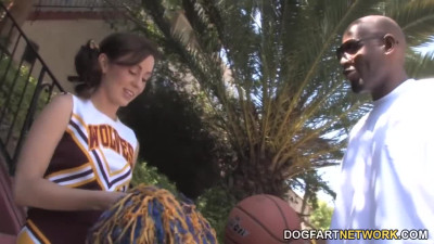 Mae Meyers petite college girl sucks and rides black dick after footjob