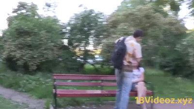 Cute teen meets her boyfriend in the park then goes back to his place to get fucked