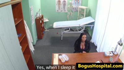 Busty hottie pussyfucked on desk by her medical practitioner 