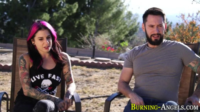 Smoking hot goth babe fucked by two inked guys