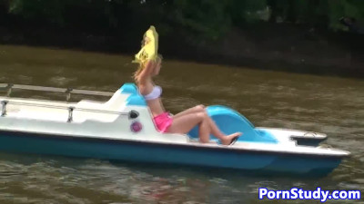 Hot Eurobabe riding the water-bike naked 