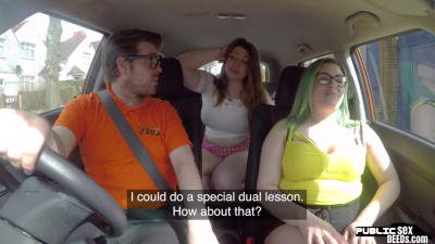 Chubby driving student gets fucked in the car by tutor