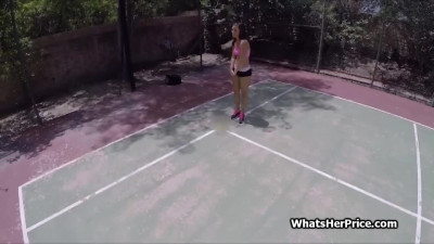 Broke babe Karter sucks cock at the tennis court