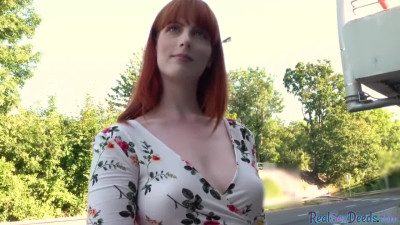 Blue eyed redhead picked up for blowjob and cock riding