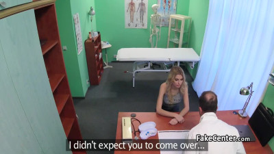 Sexy blonde patient takes a double cumshot from the doctor