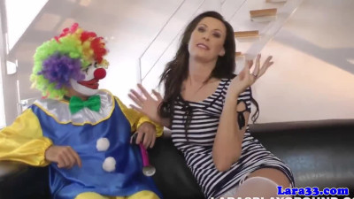 Juicy Brunette in Stockings Fucked by a Clown