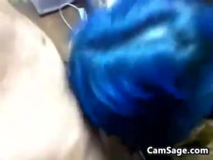 Blue Haired Girl Giving Amazing Blowjob