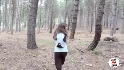 Horny brunette petite fucked in the forest