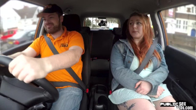 Curvy ginger inked babe publicly fucked in car by instructor