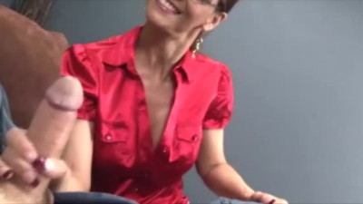 Sexy mature with glasses tugging a young dick