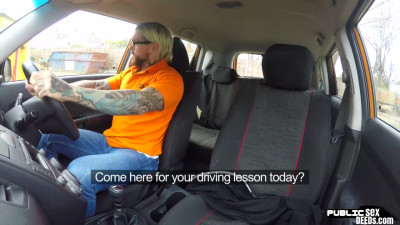 Blonde British babe sucks and gets nailed by driving tutor