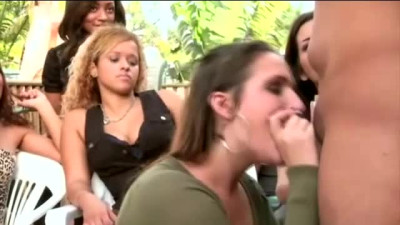 She is sucking in front of her friends