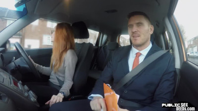 Geeky redhead blows and fucks her driving instructor