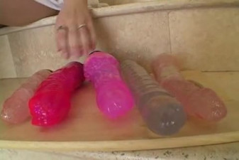 Multiple sex toy hammering blonde teen