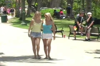 Two blondes exposing in public 