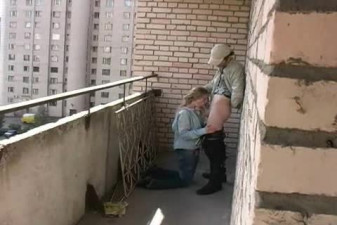 Balcony outdoor blowjob