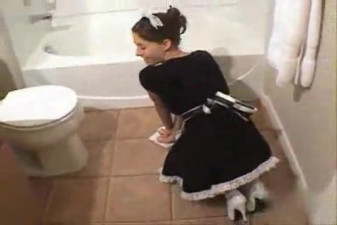 A busty brunette maid fucking