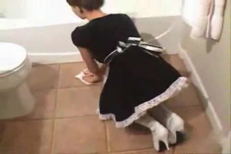 A busty maid begs for a blowjob