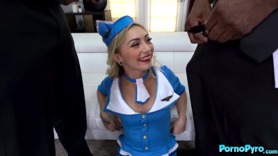 Horny flight attendant Chloe Temple blows two BBC pilots