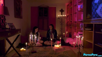 Coeds Casey Calvert And Whitney Wright engage in a forbidden ritual