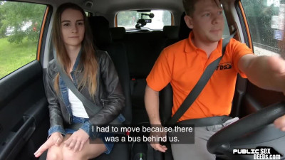 Hot Euro student driver sucking instructor before fucking on the backseat